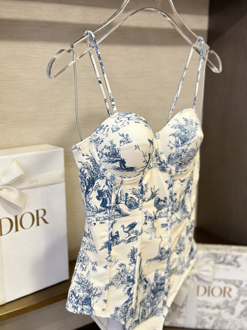 Dior Blue Toile de Jouy Bustier Swimsuit - Picture 2 of 6